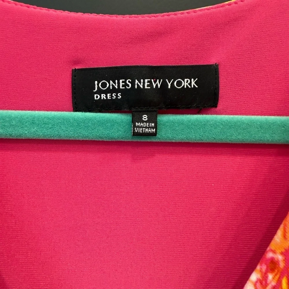 NWT Jones New York Fuchsia Pink and Orange Paisley Midi Dress Size 8 - Picture 3 of 13